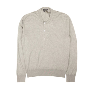 Grey Knit Henley Pullover Sweater