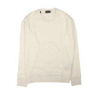 White Ribbed Round Neck Basic Sweater