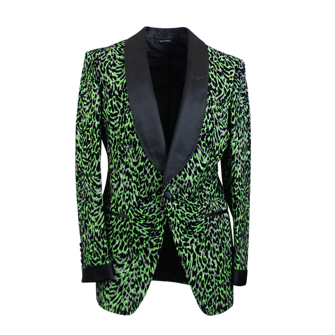 Neon Green And Grey Animal Fur Print Suit Jacket