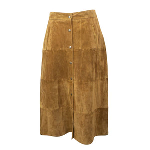 Women's Brown Suede Calfskin Pecil Skirt