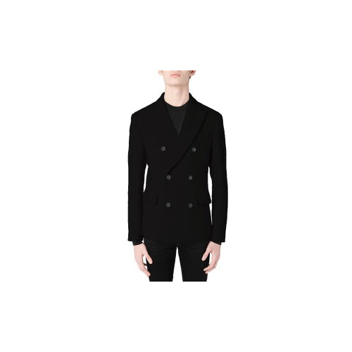 Black Boiled Wool Double-Breasted Jacket