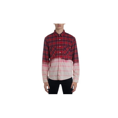 Red Bleached Flannel Button Down Shirt