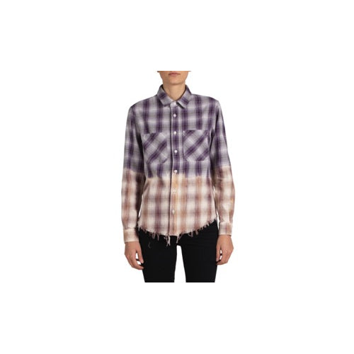 Purple And Tan Ombre Lurex Plaid Shirt