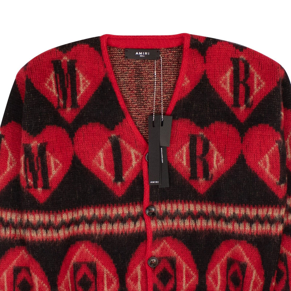 Black And Red Mohair Logo Heart Cardigan