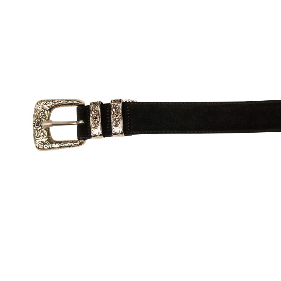 Black Engraved Buckle Belt Suede Belt