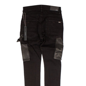 Black Denim Leather Workman Pants
