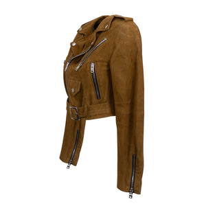 Brown Cropped Leather Perfecto Jacket