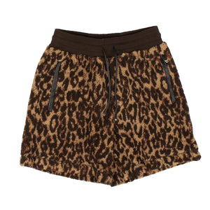 Brown Printed Leopard Fleece Shorts