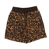 Brown Printed Leopard Fleece Shorts