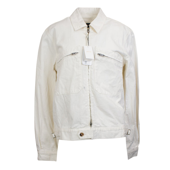 White Front Zipper Patch Pockets Jacket