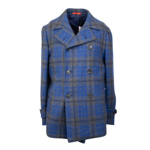 Blue & Grey Plaid Double-Breasted Jacket