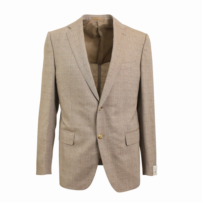 Tan Single Breasted Wool & Mohair Peak Lapel Suit