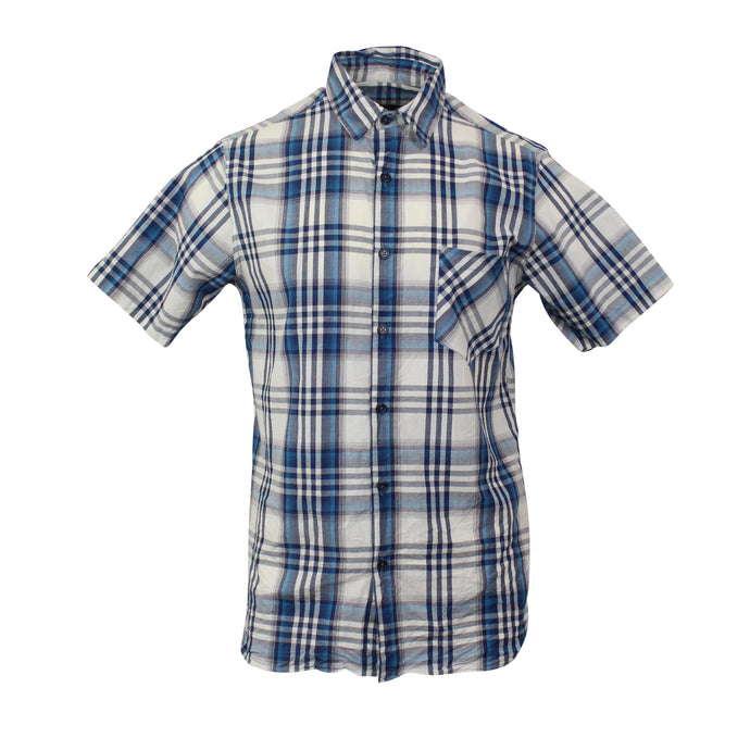 Blue Plaid Cotton Short Sleeve Shirt