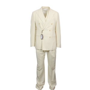 Cream Wool Double-Breasted 3 Style Suit 10R