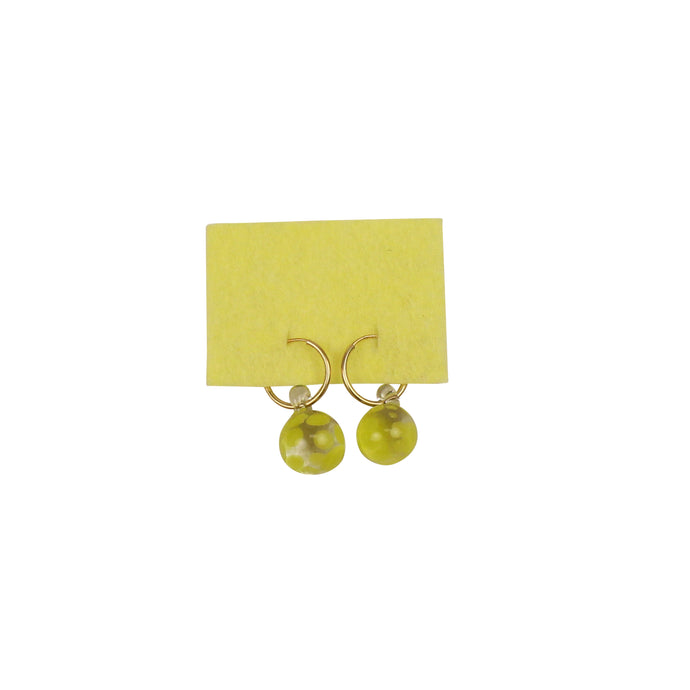 Alterita Polka Glass Balls - Small Hoops - Green/Gold