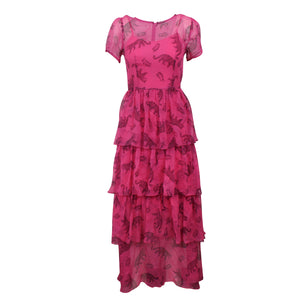 Hvn Tarza Rosemary Short Sleeve Button Down Dress Hot - Pink Shiny
