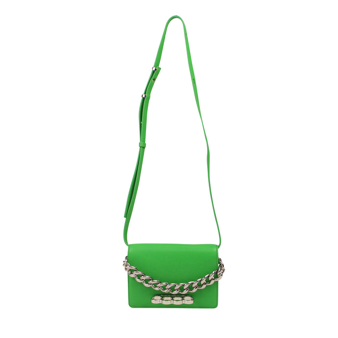 Chain Accent Brass Knuckle Shoulder Bag Green