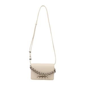 Chain Accent Brass Knuckle Shoulder Bag White