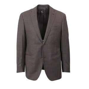 Brown/Orange Single Breasted Wool Plaid Suit 7R
