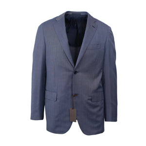 Ocean Blue Single Breasted Wool And Silk Pinstriped Suit 7R