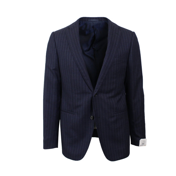 Navy Blue Single Breasted Wool Striped Suit 8R