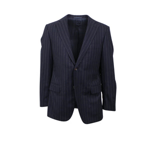 Navy Blue Single Breasted Wool Plaid Suit 7R