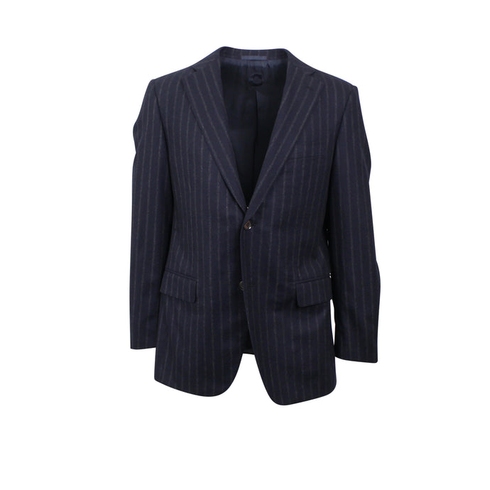 Navy Blue Single Breasted Wool Plaid Suit 7R