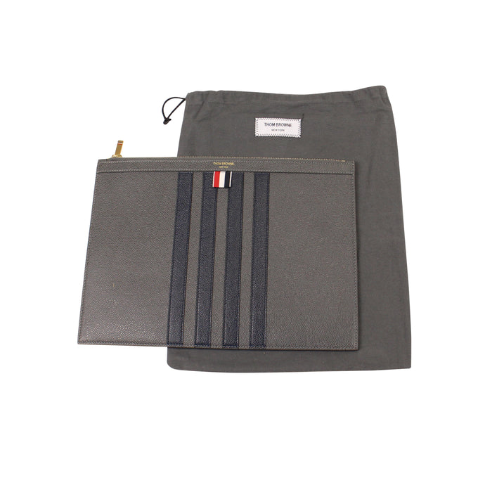 Striped Leather Clutch Grey
