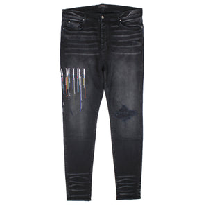 PAINT DRIP LOGO JEAN Aged Black Straight-Fit Jeans