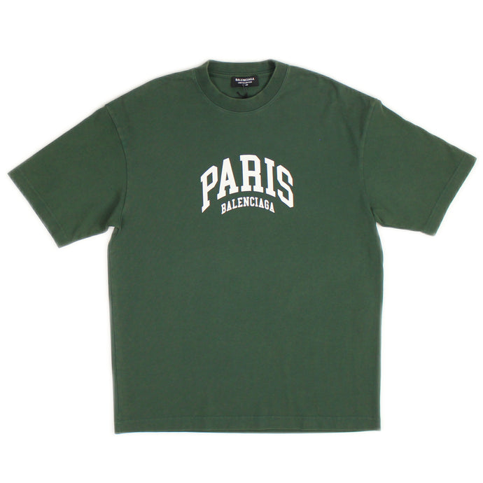 Dark Green White Paris Print T-Shirt