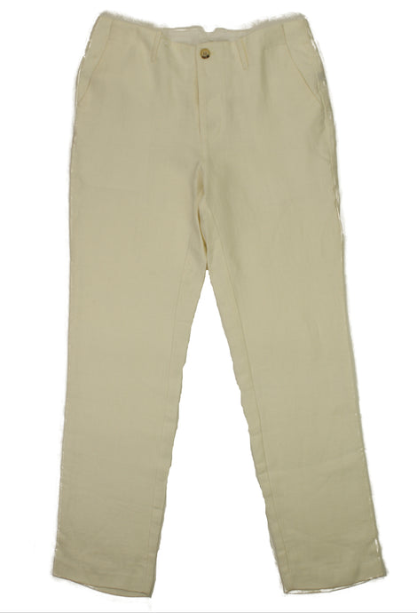 Cream Herringbone Linen Pants