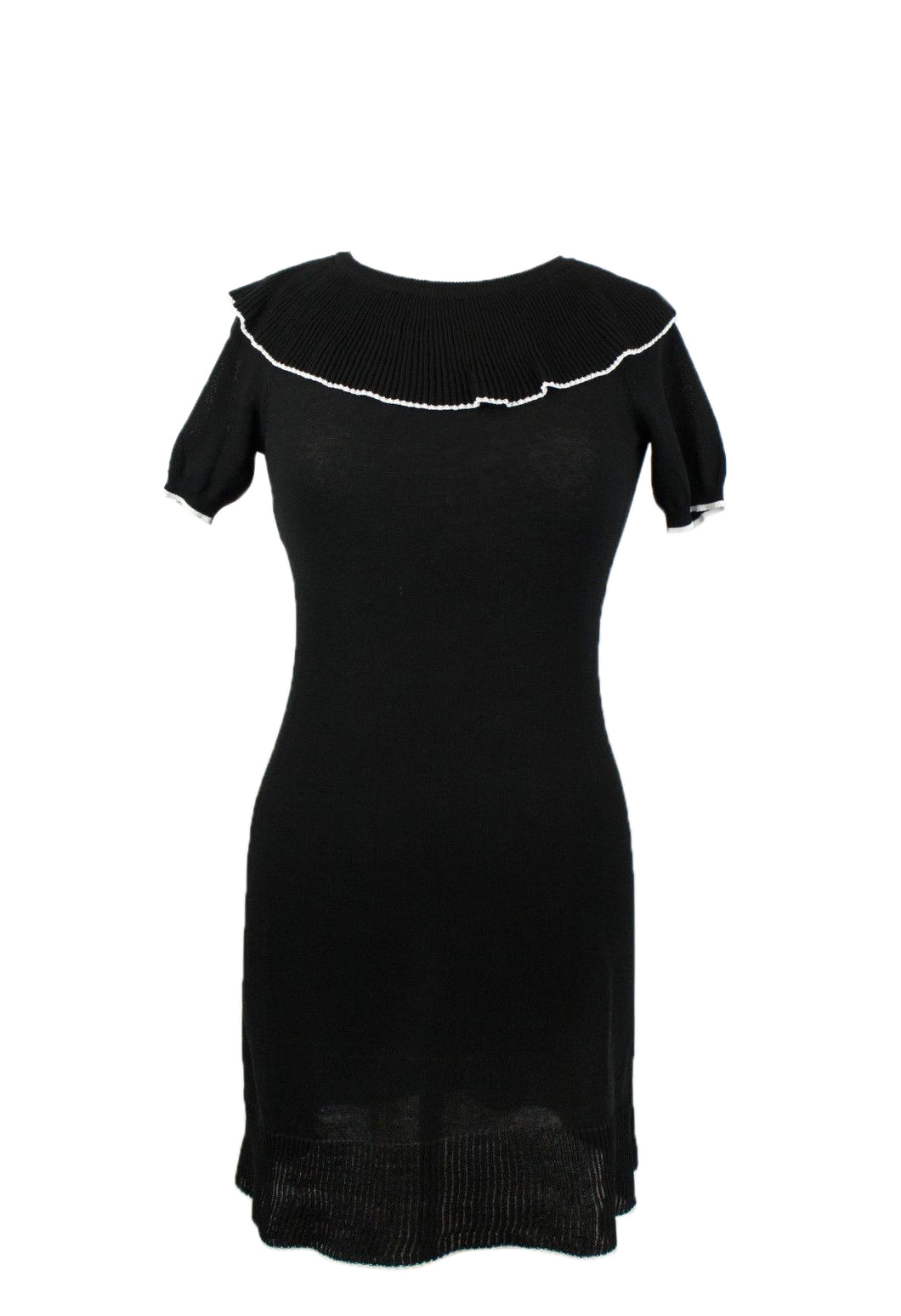 Moschino Women's  Cotton Short Sleeve Frill Neck Dress - Black