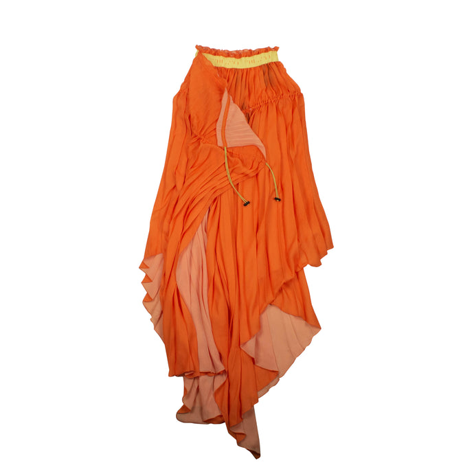Orange Asymmetrical Pleated Skirt