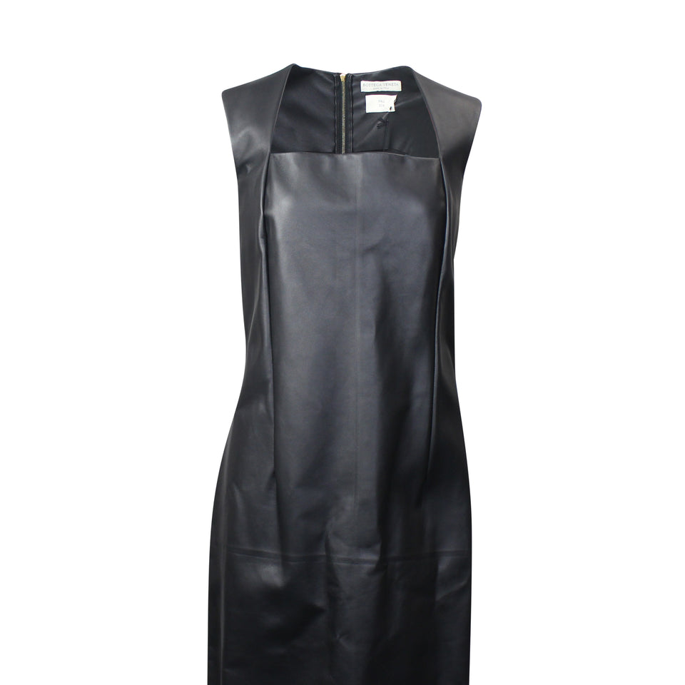 Black Lamb Leather Sleeveless Jumper Dress