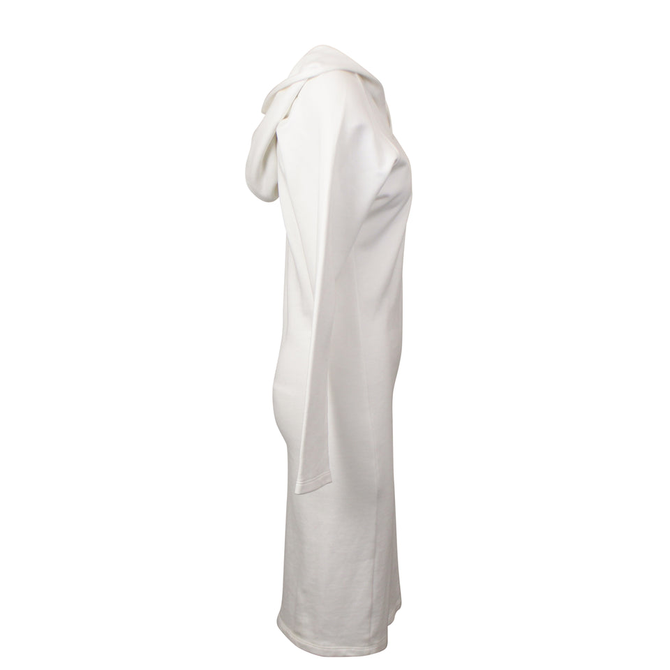 Optical White Cotton Hooded Midi Dress