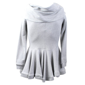 Gray Zip-Up Flared Mini Sweatshirt Dress