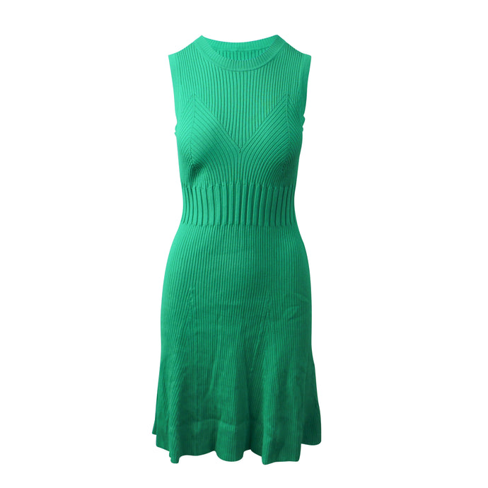 Green Rib Knit Fit And Flare Dress