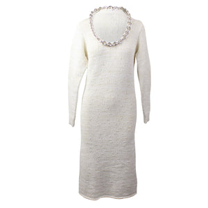 Chalk White Chain Detail Knit Midi Dress