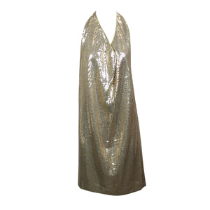 Gold Drape Halter Sequin Mid Dress