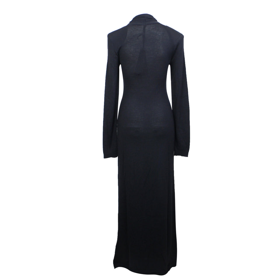 Women's Black Wool Twist Neck Maxi Dress
