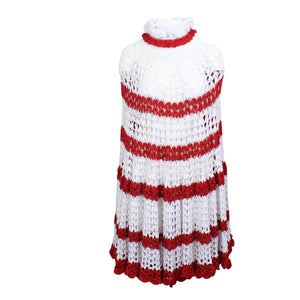 Red And White Hand Crocheted Strapless Dress