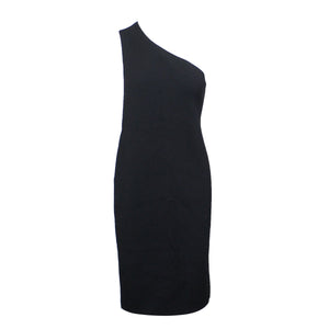 Black One Shoulder Knit Midi Dress