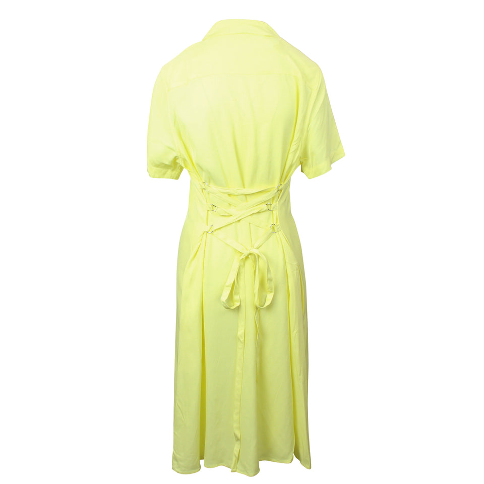 Yellow Cotton Lace Up Back Shirt Dress