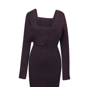 Purple Sable Rib Knit Short Dress
