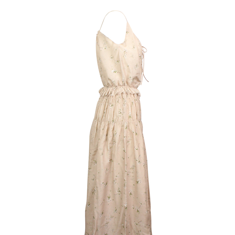 Nude Cotton Floral Design Voile Maxi Dress