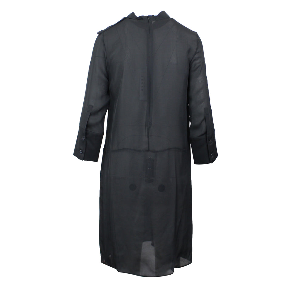 Marni Women's Black Silk Ruffle Long Sleeve Dress