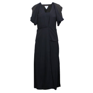 Black Fold Sleeve Liquid Viscose Midi Dress