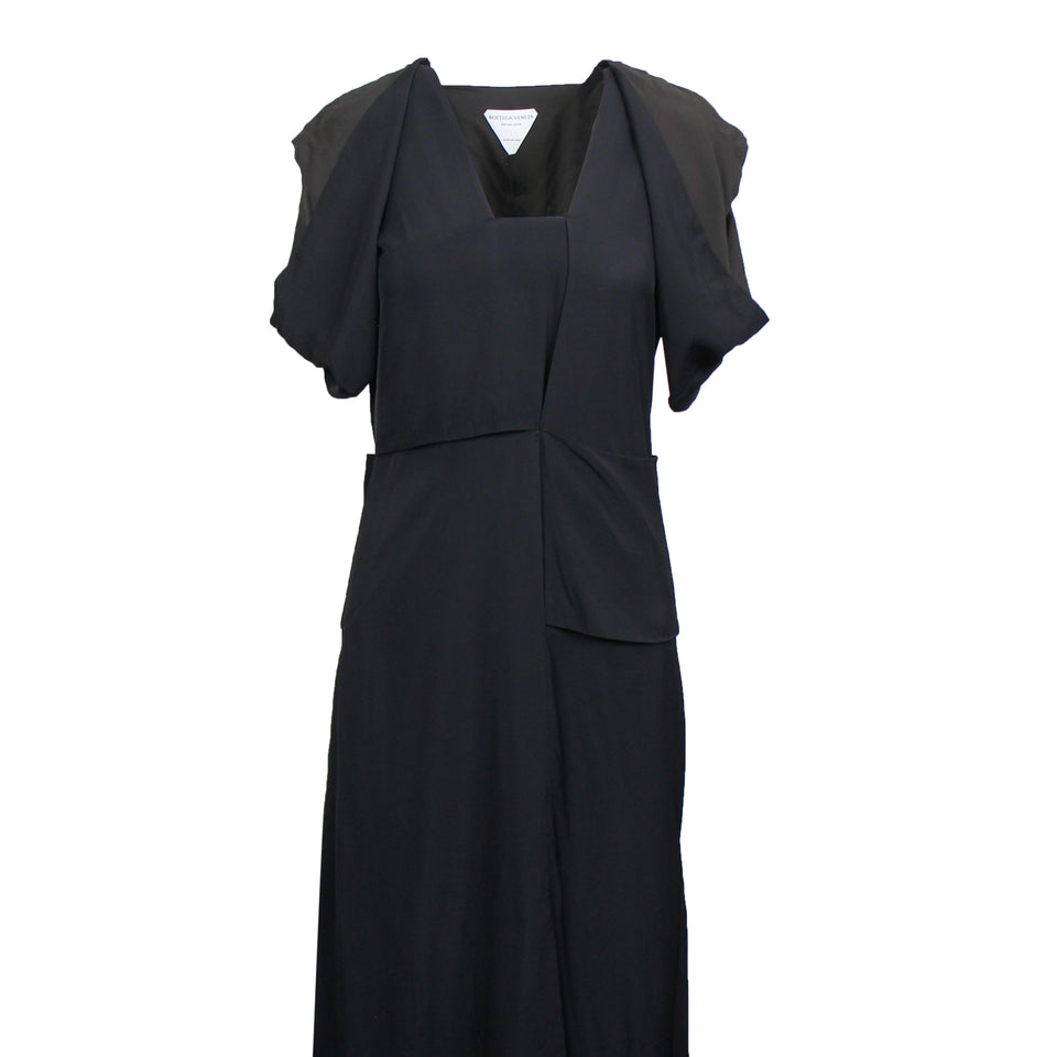 Black Fold Sleeve Liquid Viscose Midi Dress