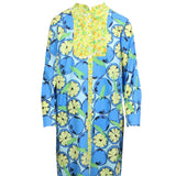Multi Lemon Print Silk Pleated Bib Dress