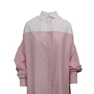 Pink Assymetric Logo Stripe Shirt Dress